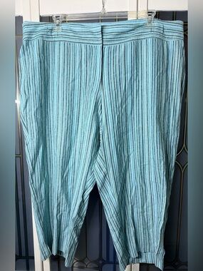 J.H. Collectibles 22W Linen Blend Striped Capri Pants Plus Size Boho Costal